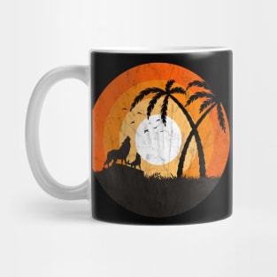 Howling Wolf Vintage Palm Tree Design Mug